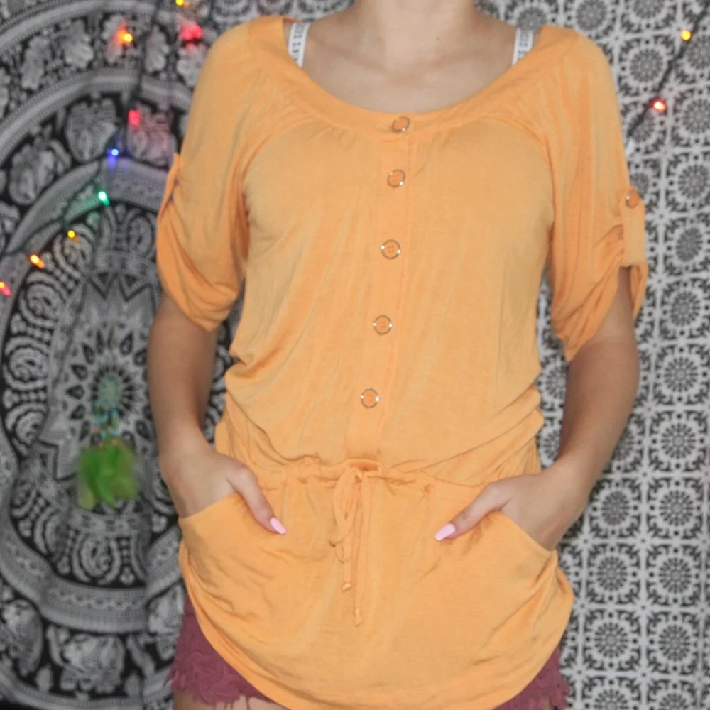 BCBGeneration XS Orange Shortsleeved Tunic Blouse Top - Picture 6 of 11